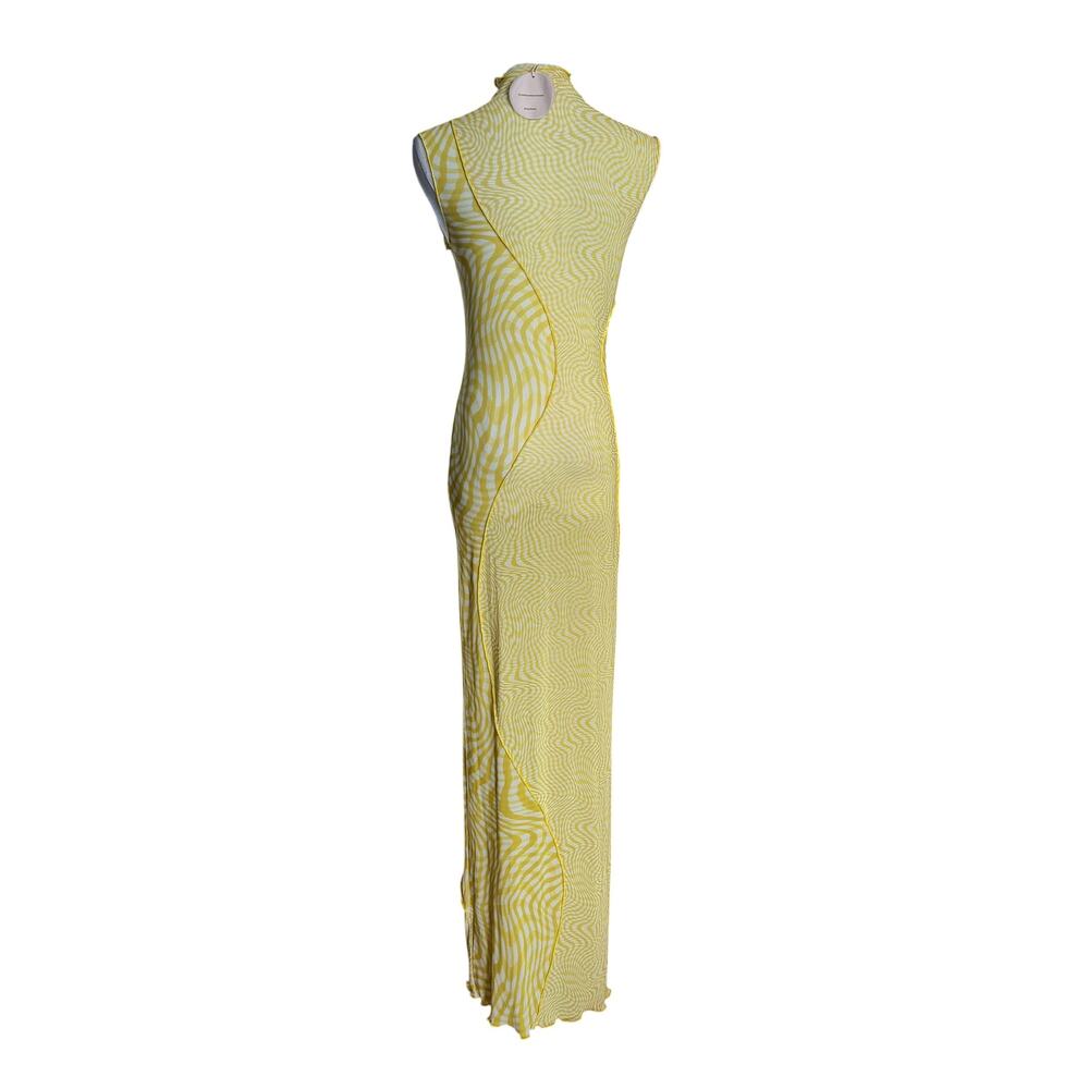 Camila Coelho NWT Lagoon Yellow Swirl Mesh Maxi Dress S Mock Neck Bodycon - Picture 6 of 13